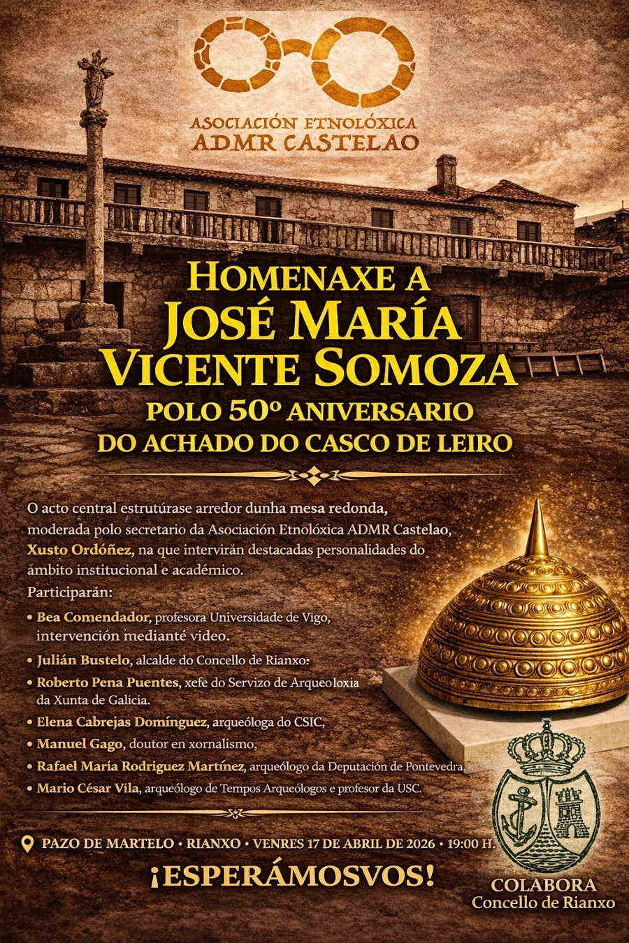 Rianxo rende homenaxe a José María Vicente Somoza este 17 de abril no Pazo de Martelo