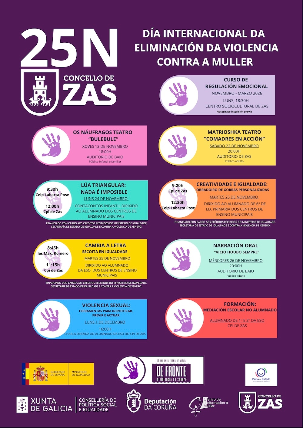 O programa do 25N de Zas céntrase nas novas xeracións