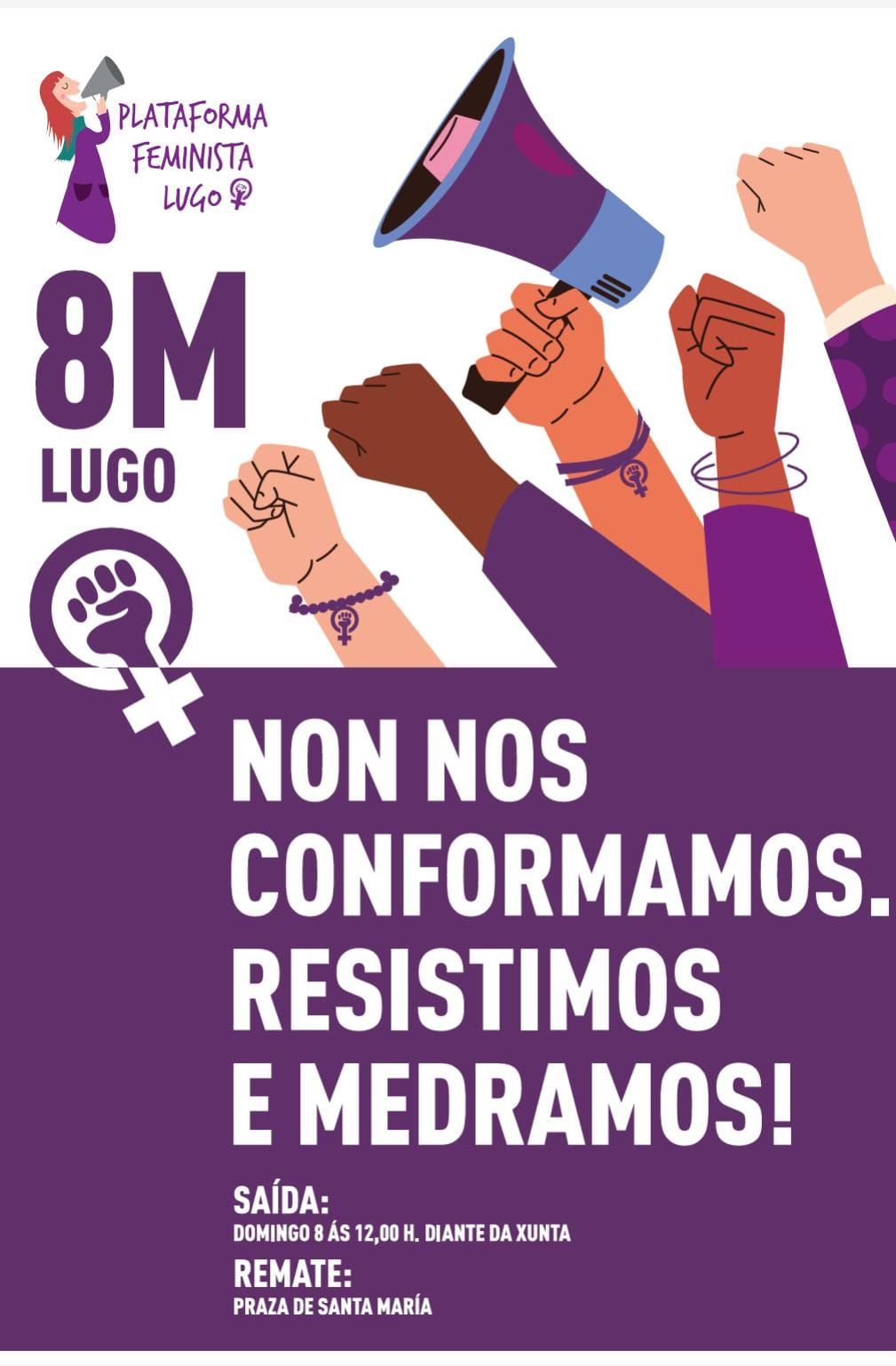Centos de persoas participan en Lugo na mobilización feminista con mensaxes contra a guerra