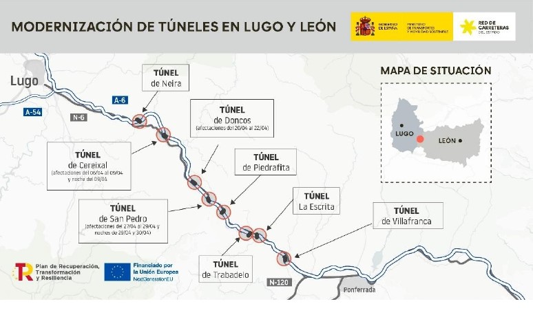 Transportes impulsa a modernización de túneles na A-6 con cortes temporais ao tráfico